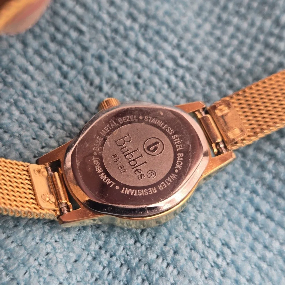 Vintage Bubbles Gold Tone Watch Quartz, New Battery, Working, Mesh Band